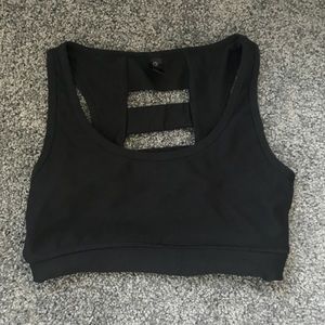 black ladder-back sports bra